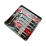 7 Piezas Juego de Llaves Combinadas con Matraca Metrica 12 Puntas APX9417