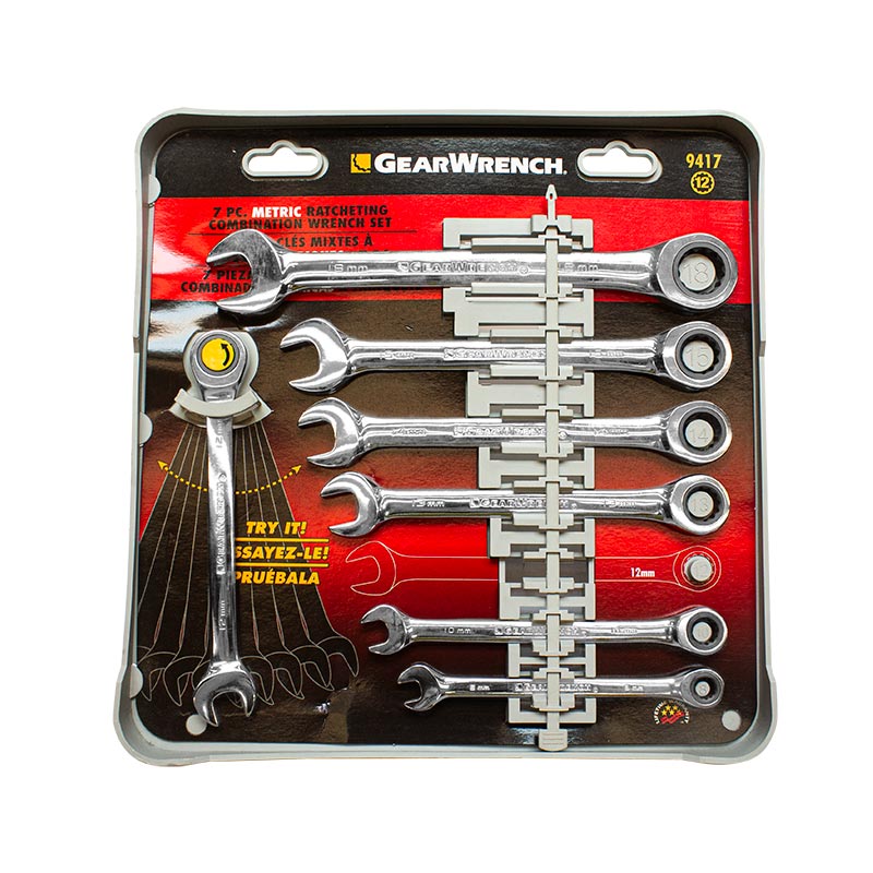 7 Piezas Juego de Llaves Combinadas con Matraca Metrica 12 Puntas APX9417