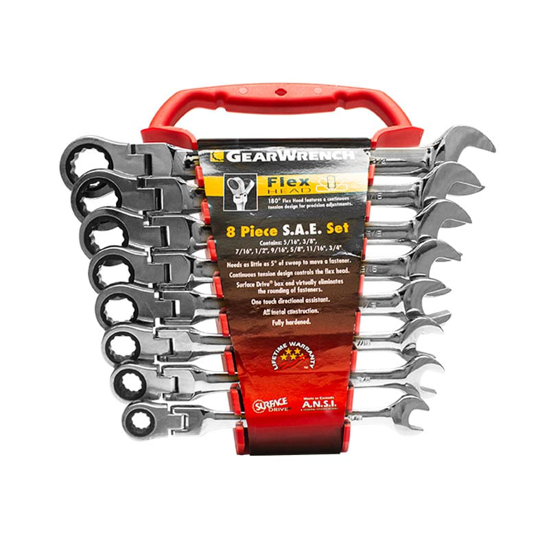 8 Piezas Juego de Llaves Combinadas Cabeza Flexible con Matraca Sae 12 Puntas APX9701