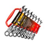 8 Piezas Juego de Llaves Combinadas Cabeza Flexible con Matraca Sae 12 Puntas APX9701