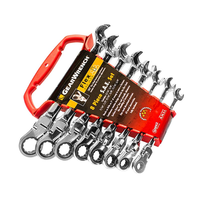 8 Piezas Juego de Llaves Combinadas Cabeza Flexible con Matraca Sae 12 Puntas APX9701